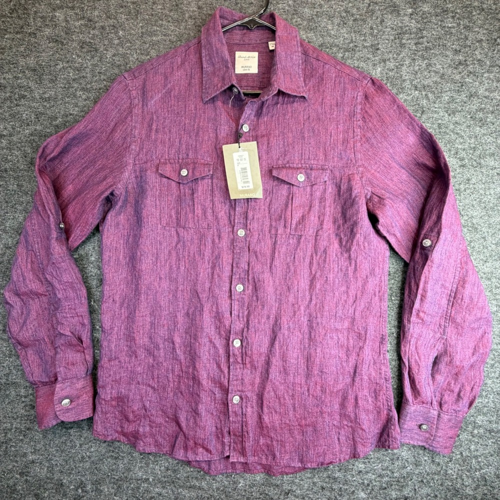New Baird McNutt Murano Linen Button Down Shirt Mens M Plum Slim Fit NWT